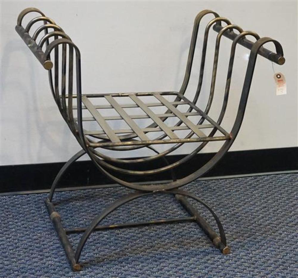 GILT STEEL VANITY BENCH, HEIGHT: 28