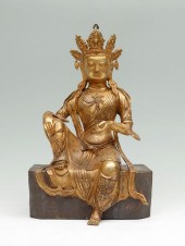 GILT TIBETAN BRONZE KWAN-YIN: