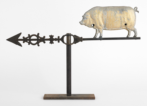 Gilt tin pig weathervane 20th c.