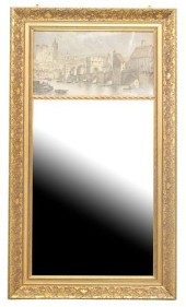 GILT TRUMEAU MIRROR WITH PRINT