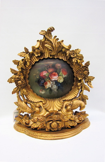 GILT WOOD CARVED CLOCK SHELF having