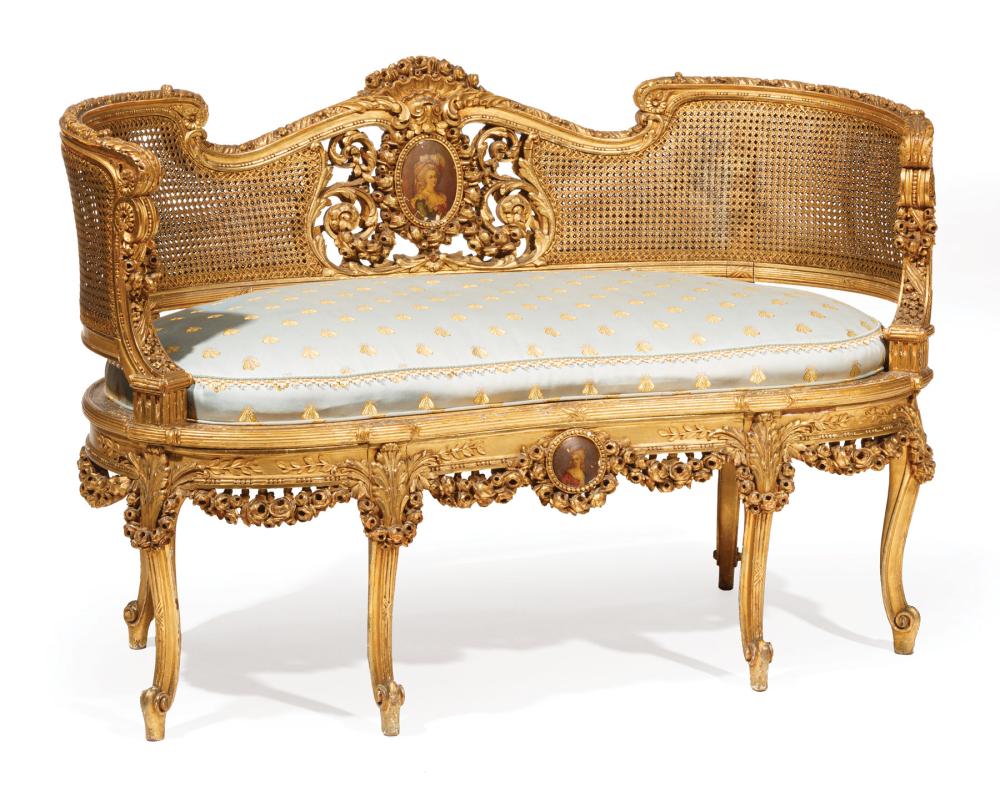 GILTWOOD AND CANE THREE-PIECE