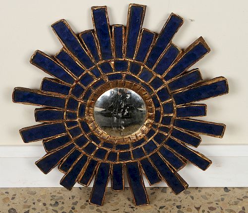 GILTWOOD BLUE GLASS SUNBURST MIRROR