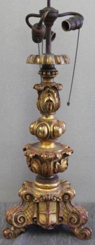 Giltwood Carved Wood Lamp.From a