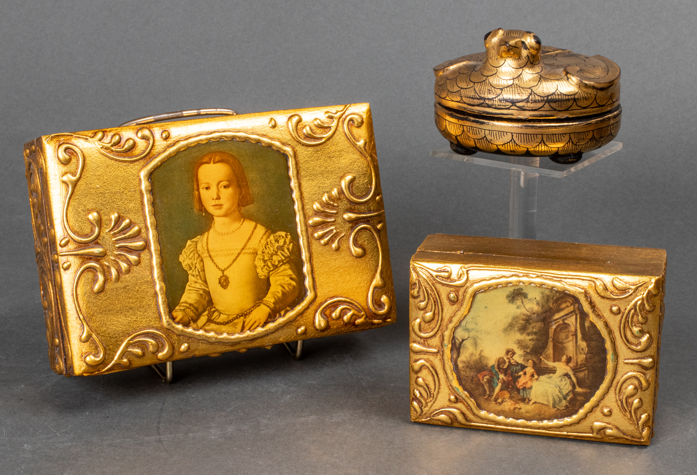 GILTWOOD DECORATIVE BOXES, GROUP OF