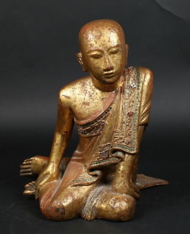 GILTWOOD SEATED MONK STATUEGilt