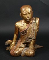 GILTWOOD SEATED MONK STATUEGil