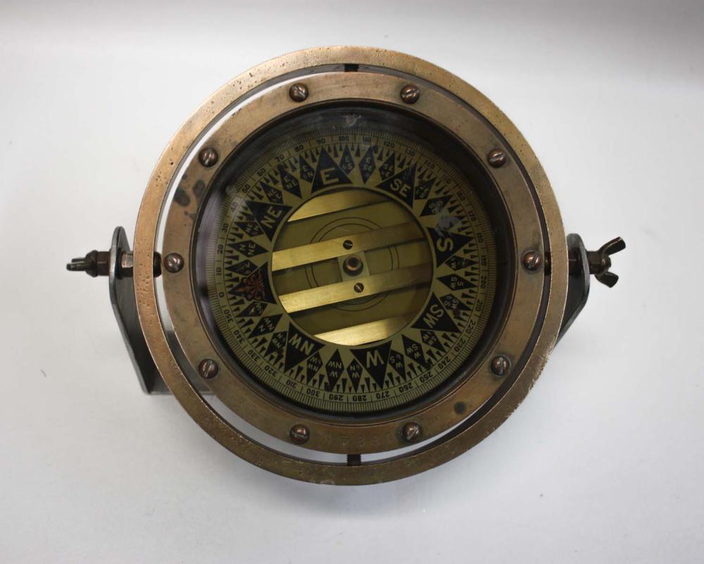 GIMBAL MOUNTED BRASS SHIPS COMPASS,