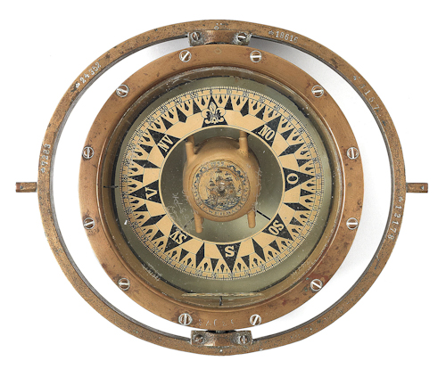 Gimbaled bronze ship's compass by