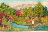 GIRL FEEDING DEER BY FREDERICK