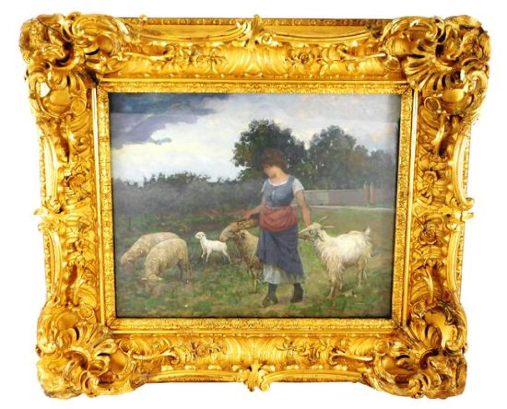 "GIRL WITH SHEEP", 19TH C"Girl with