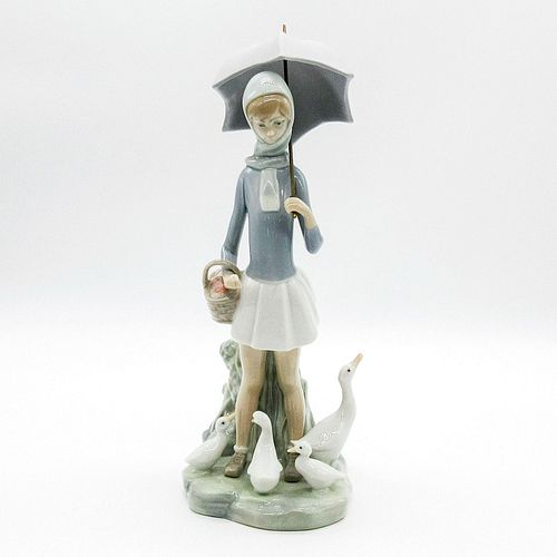 GIRL WITH UMBRELLA AND GEESE
