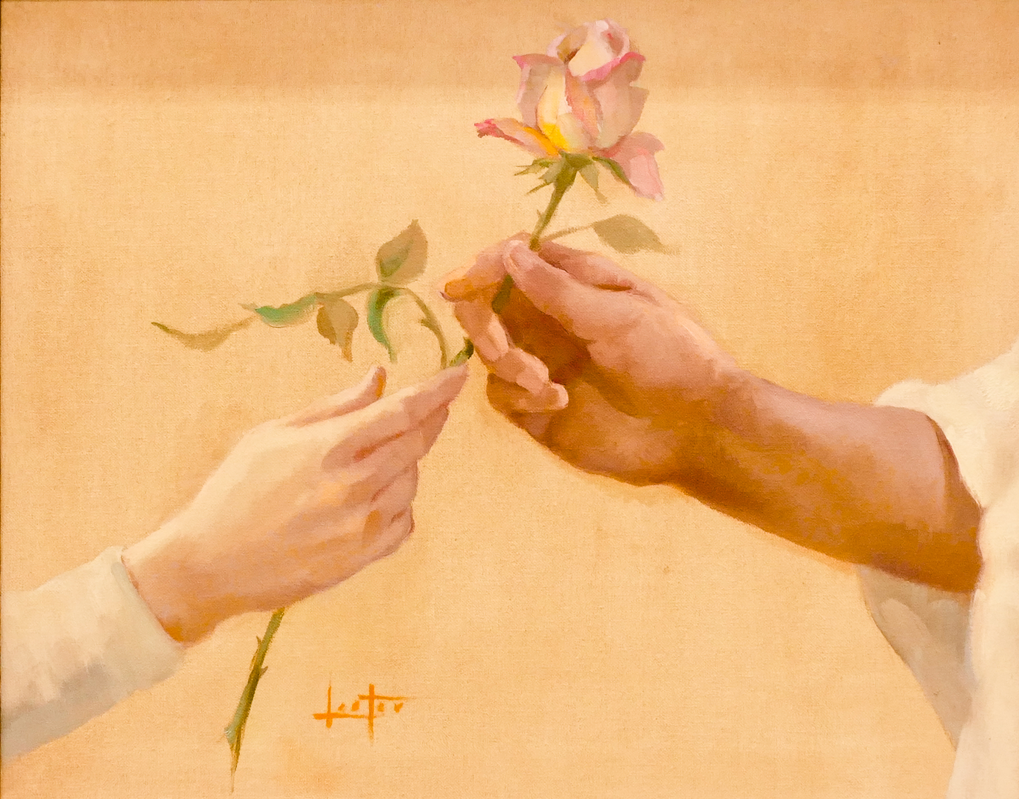 Giving a Rose Oil Painting Signed