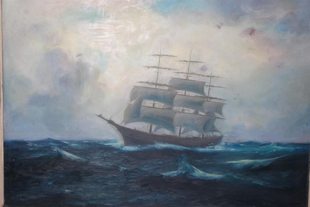 G.JERGENS TRI MASTED SCOONER Oil on