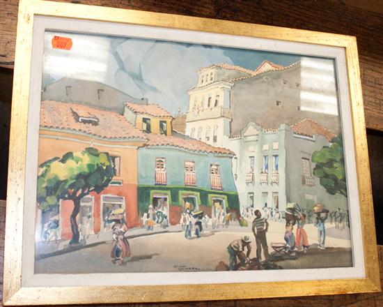 G.L. Coimera. Town Scene gouache on