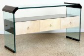 GLASS AND EBONIZED CONSOLE TAB