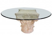 GLASS AND FAUX STONE DINING TA