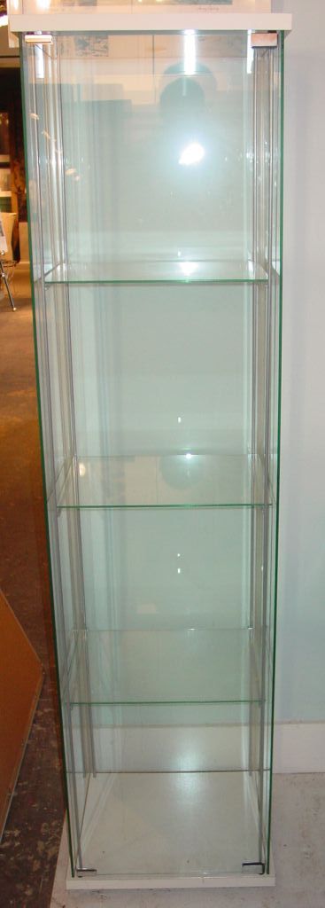 GLASS AND METAL TALL VITRINE