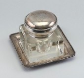 GLASS AND STERLING SILVER INKW