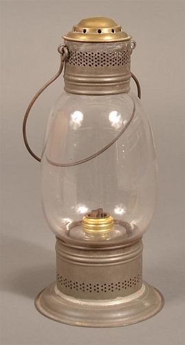 GLASS AND TIN BARN LANTERN.Glass