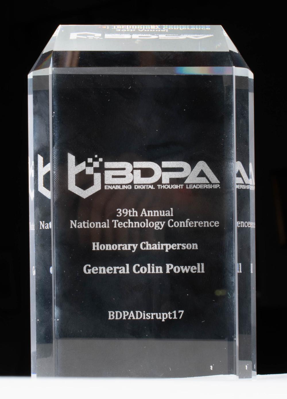 GLASS AWARD FROM THE B.D.P.A.