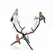 GLASS BOWL & PAINTED BRONZE BI