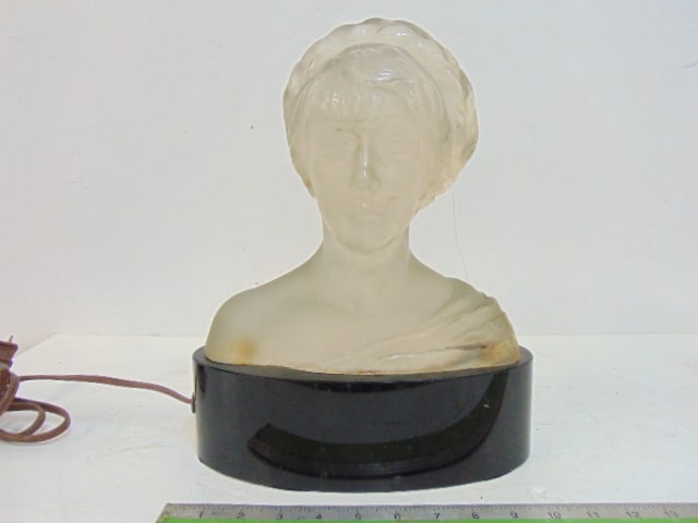 GLASS BUST OF A WOMAN, SIGNED