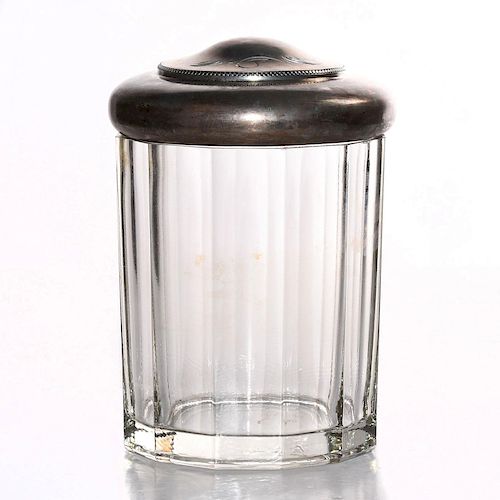 GLASS CIGAR JAR WITH SILVER