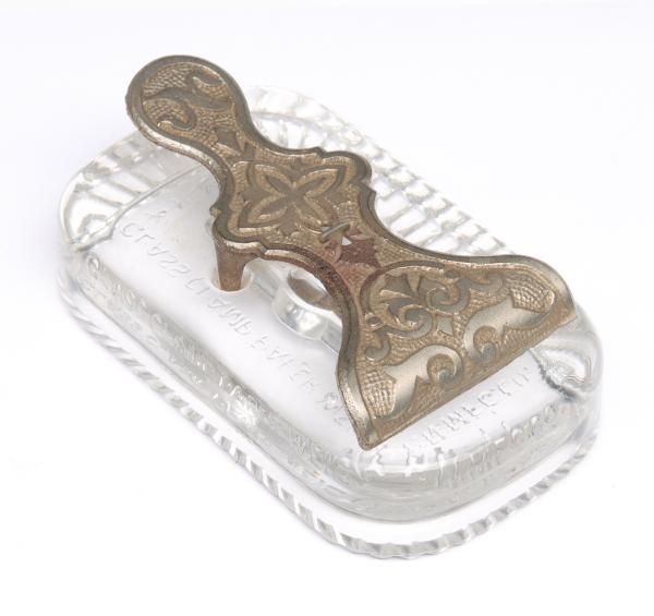 GLASS CLAMP PAPERWEIGHT PATENTED
