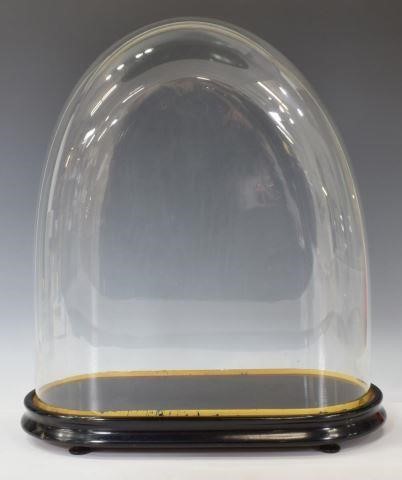GLASS CLOCK CLOCHE DOME ON EBONIZED