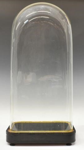 GLASS CLOCK CLOCHE DOME ON EBONIZED