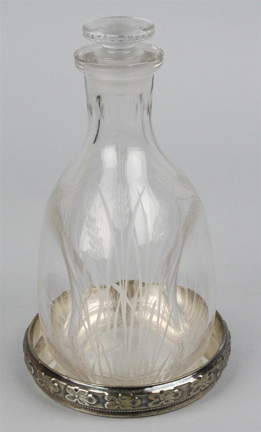 GLASS DECANTER AND SILVER COASTER
