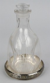 GLASS DECANTER AND SILVER COAS