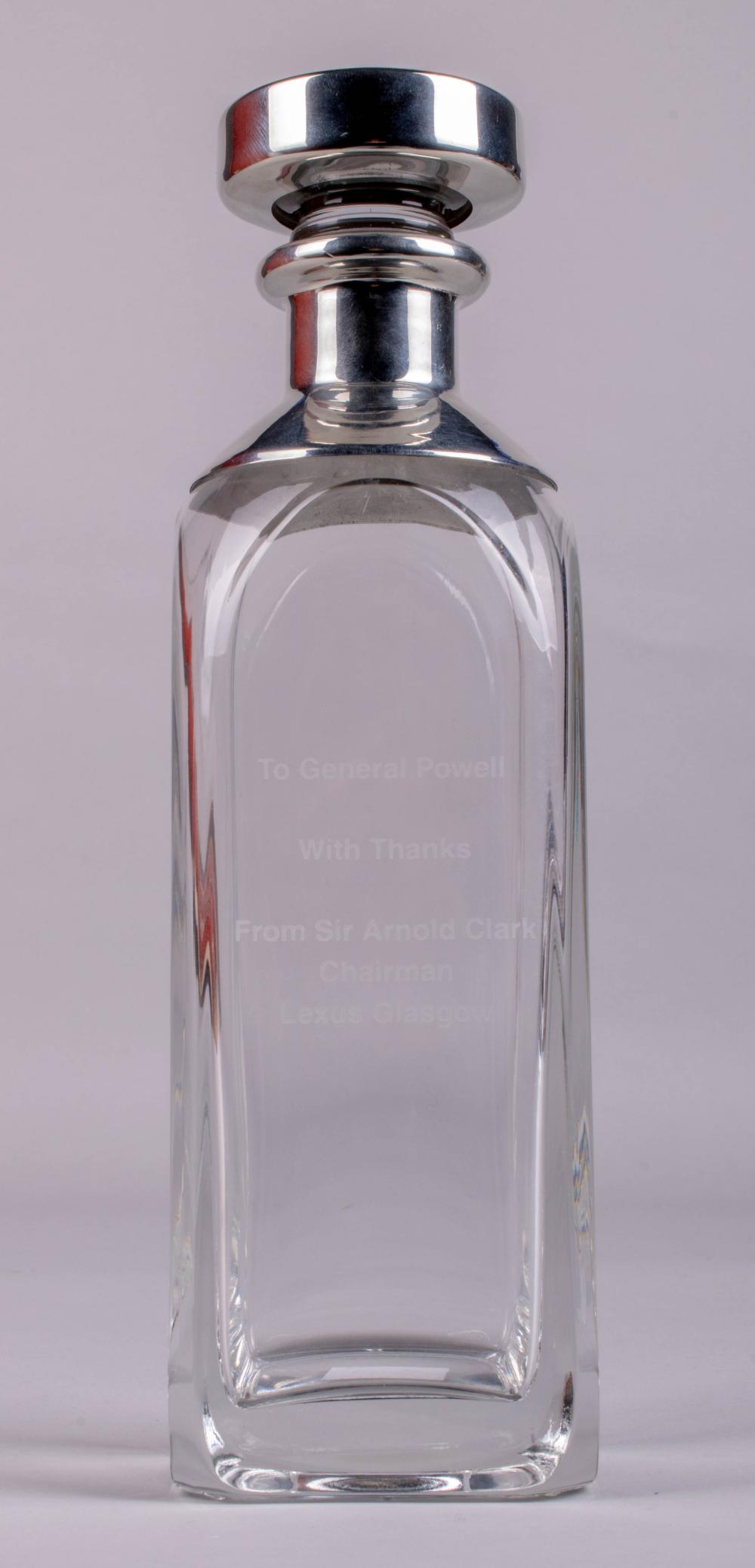 GLASS DECANTER PRESENTED TO GENERAL