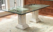 GLASS DINING TABLE ON PLASTER