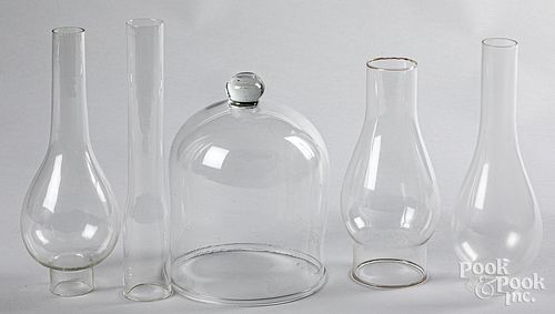 GLASS DOME, 8 1/4" H. TOGETHER WITH