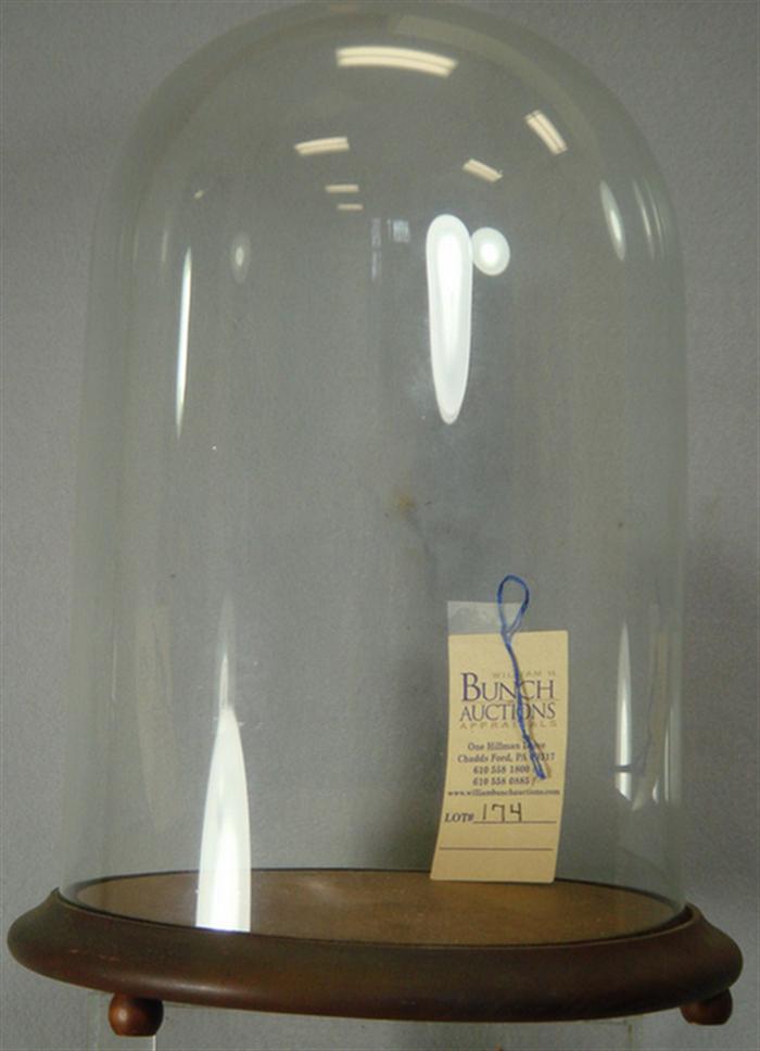 Glass dome on wood base, 9 1/2"