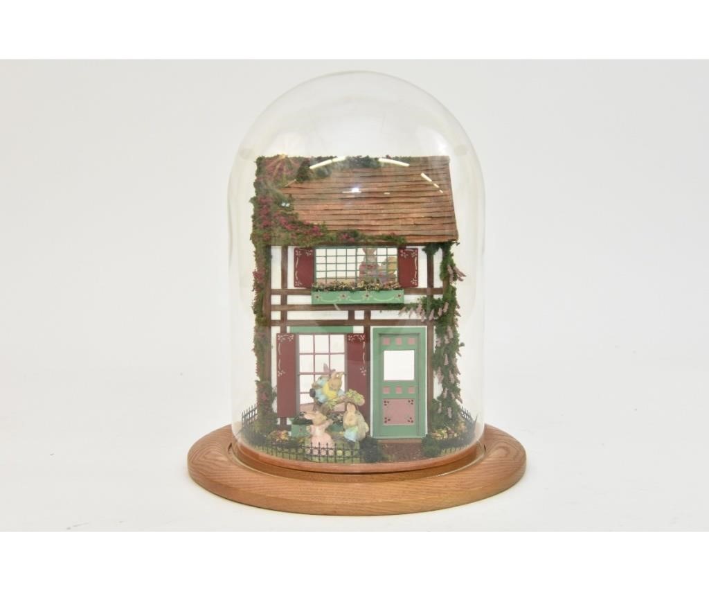 Glass dome wood bunny rabbit doll