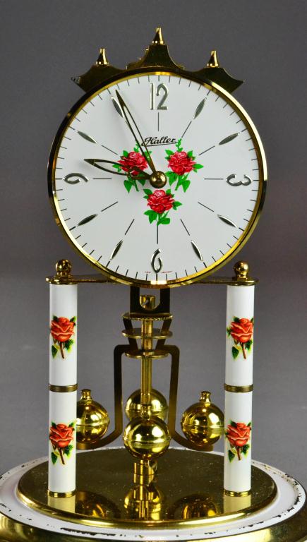 Glass Domed Enamelled Rose Clock by