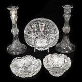 GLASS: FIVE ASSORTED CUT GLASS