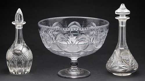 GLASS FOOTED PUNCH BOWL AND 2