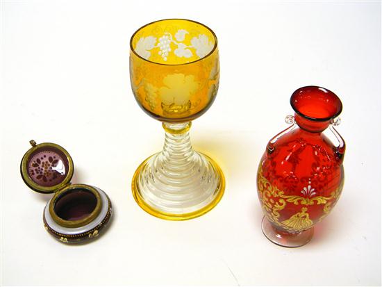 Glass including: an enameled
