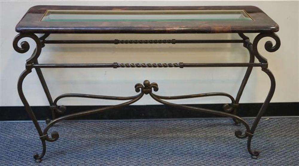 GLASS INSET FRUITWOOD AND METAL