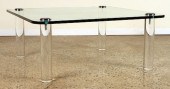 GLASS LUCITE COFFEE TABLE MANN
