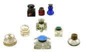 GLASS: NINE GLASS INKWELLS, SO