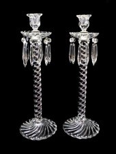 GLASS: PAIR OF TALL SPIRAL STA