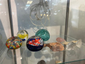 GLASS PAPERWEIGHTS, CARVED STO
