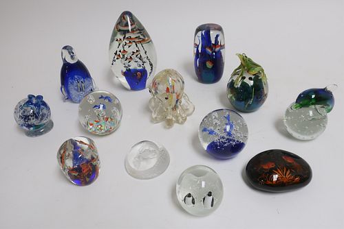 GLASS PAPERWEIGHTS: PENGUINS,