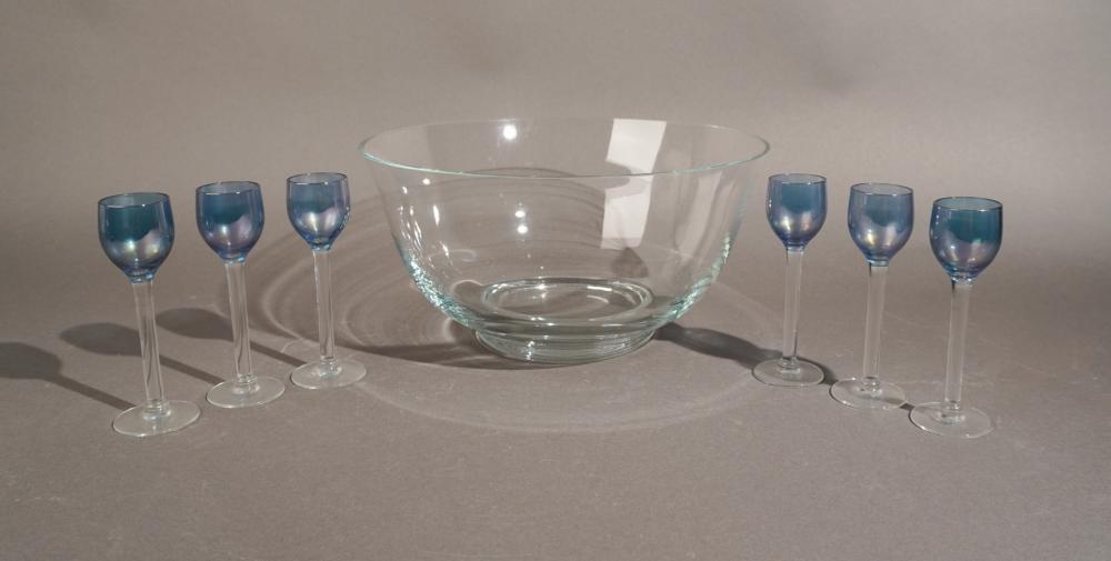 GLASS PUNCH BOWL AND SIX PALE