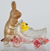 Glass Rabbit Pushing Chick Can
